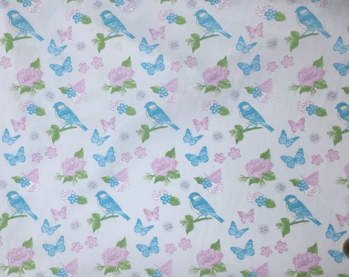 Huh quality cotton poplin, vintage floral and bird print