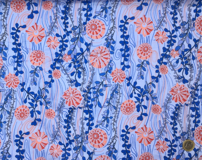 London lawn cotton fabric, priced per 25cm, Sea weed, blue