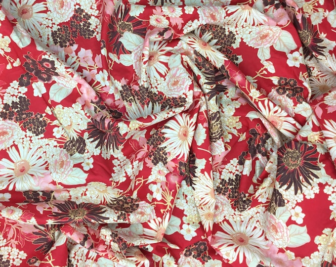 English Pima lawn cotton fabric, Aquarelle flowers on red