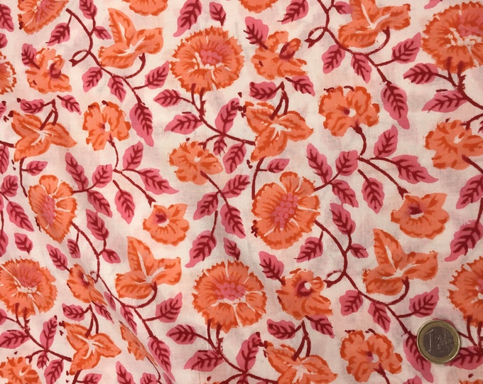 Indian block printed cotton muslin, hand made. Sun set floral