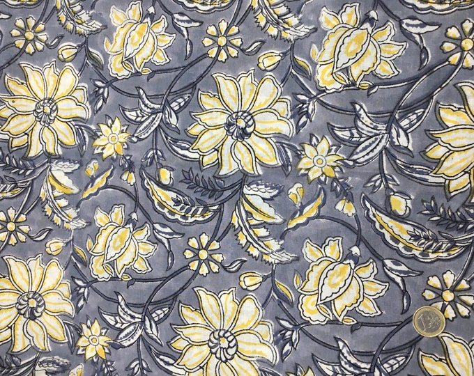 Indian block printed cotton muslin, hand made, tempest floral Jaipur blockprint