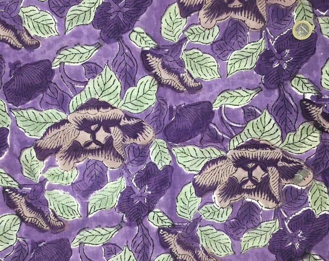 Indian block printed cotton muslin, hand made. Violet blue