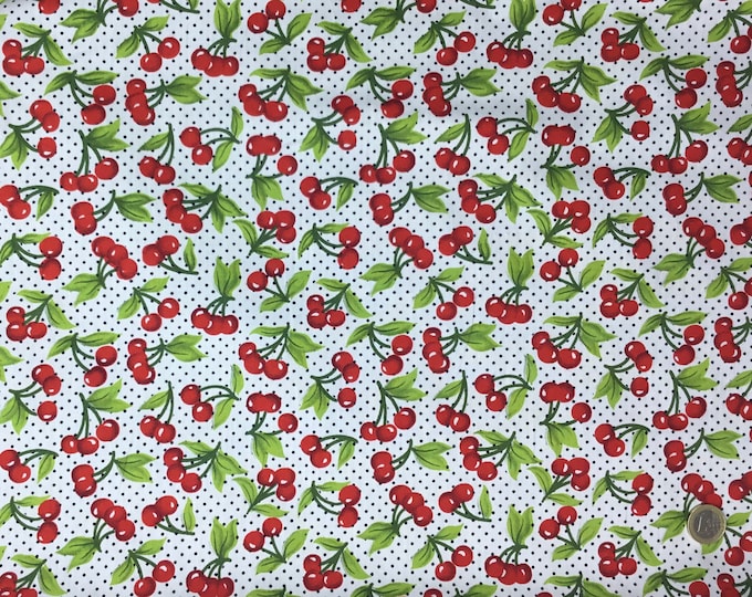 High quality cotton poplin. Cherries on off white