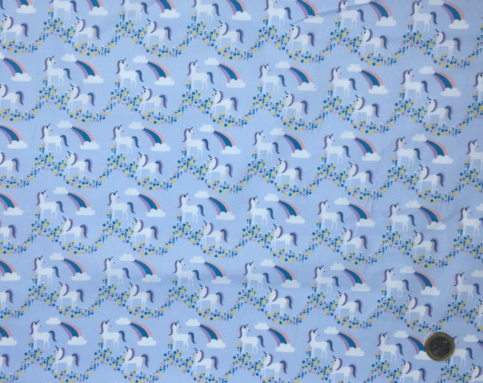 High quality cotton poplin, unicorns on blue