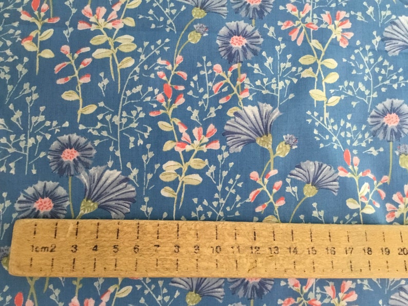 English Pima lawn cotton fabric, floral on sky blue image 5