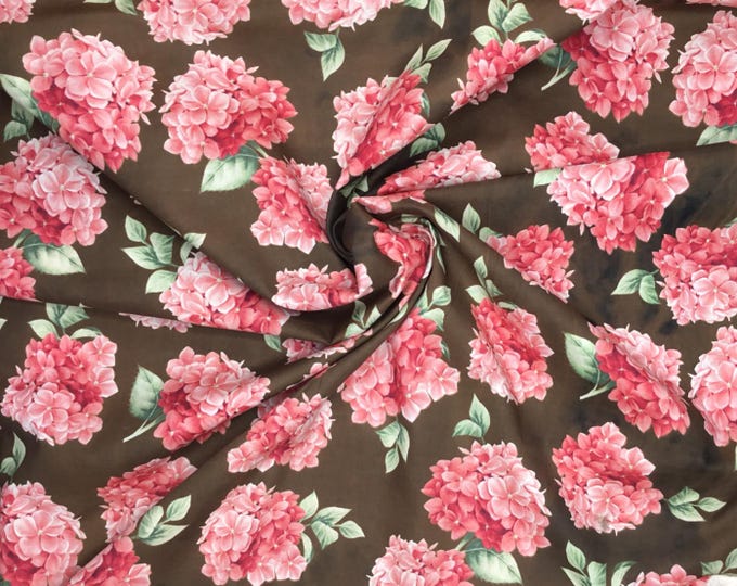English Pima lawn cotton fabric, roses on brown