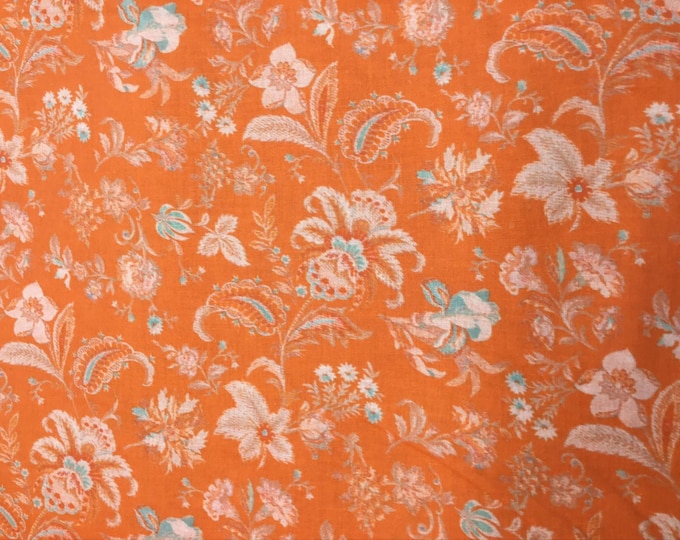 English Pima lawn cotton fabric, rust floral print