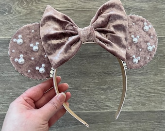 READY TO SHIP Handmade Dusty Rose Velvet Mouse Ears Headband