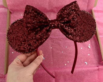 The Full Sequin (Burgundy) - Handmade Sequin Mouse Ears Headband