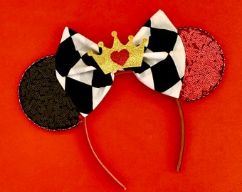The Queen - Handmade Queen of Hearts inspired Mouse Ears Headband