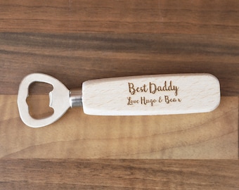 Abridor de botellas de madera personalizado: regalo grabado para papá
