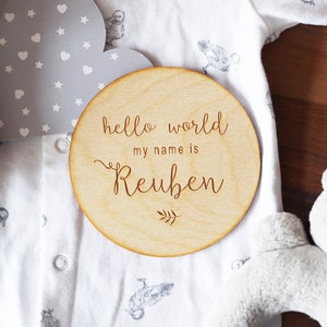 Baby Name Announcement  - Baby Announcement Disc -Baby Arrival Sign- Hello World - Hello My Name is -New Baby Announcement - My Name Is