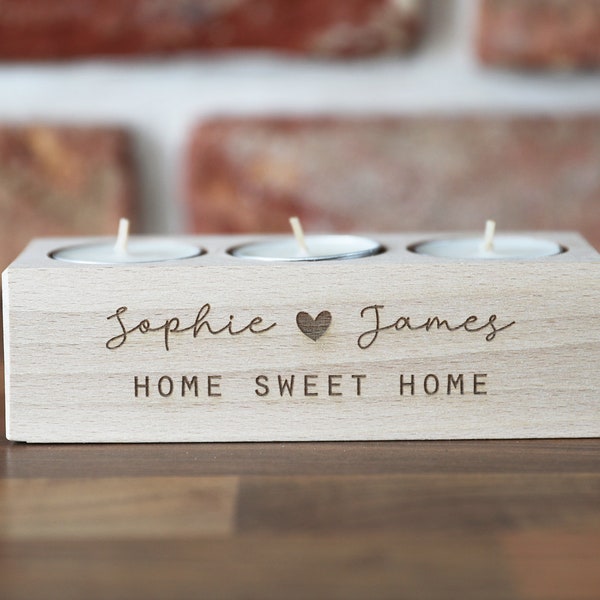 Personalised Wooden Candle Holder-Tea Light Candle Holder Personalised Candle Holder-Gift for Couple -Home Sweet Home-Couples Gift -New Home