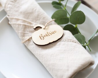 Personalised Pumpkin Place Setting: Engraved Birch Wood Autumn Table Decor
