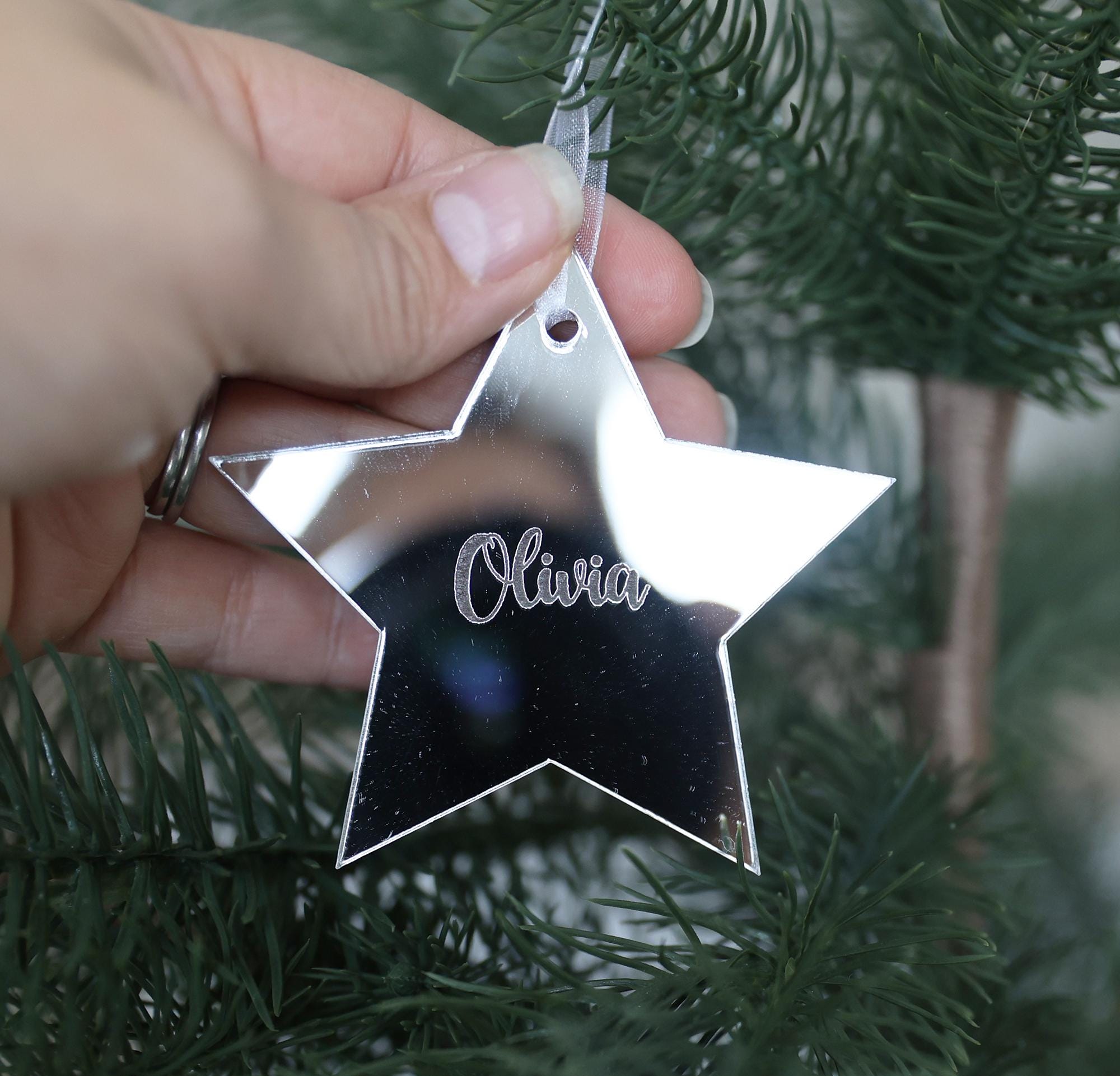 Personalised Silver Mirrored Star Christmas Ornament - Etsy