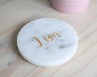 Posavasos de mármol personalizado: Posavasos con nombre grabado en oro
