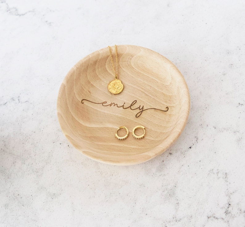 Personalised Wooden Trinket Dish Personalised Trinket Dish-Gift for Her Jewellery Dish-Small Wooden Tray-Wooden Coin Dish Ring Dish image 1