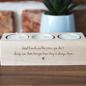 Wooden Candle Holder-Tea Light Candle Holder -Gift for Friend -Best Friend Gift -Good Friends Are Like Stars -Friendship Quote - Best Friend