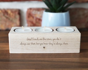 Wooden Candle Holder-Tea Light Candle Holder -Gift for Friend -Best Friend Gift -Good Friends Are Like Stars -Friendship Quote - Best Friend