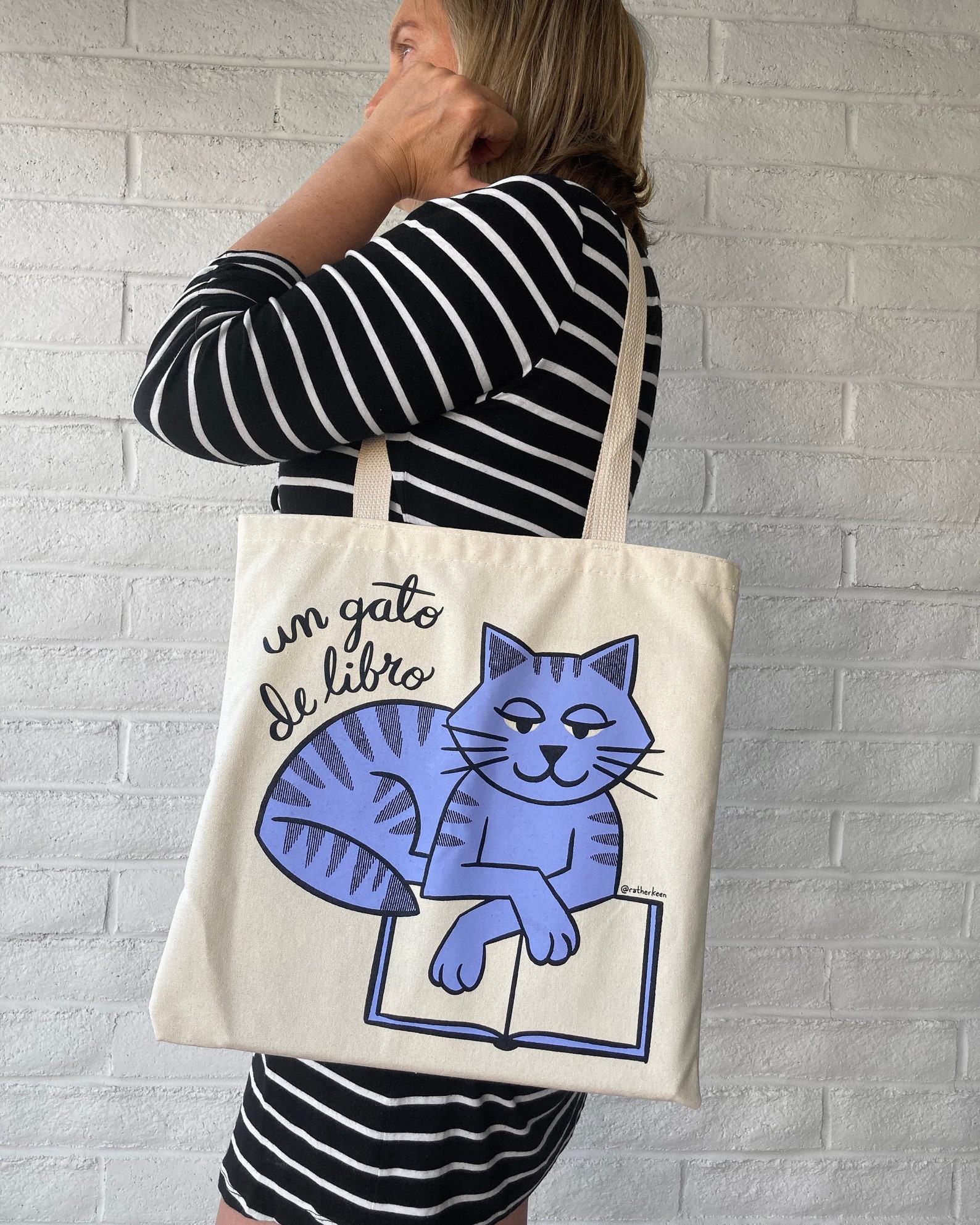 Bookish Cat tote bag Etsy