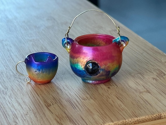 Rainbow Cauldron and Kitten Cup with handles
