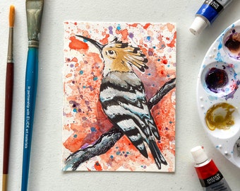 Hoopoe Original Bird Watercolor Painting | Water Color Nature | Bird Lover Gift | Bird Illustration | Bird Watching | Wildlife Conservation