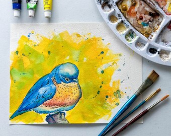 Original Blue Bird Watercolor | Original Bird Art | Bird Watching | Bird Enthusiasts | Nature Lover Decor | Watercolor Nature