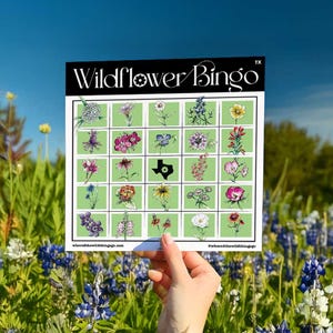 Bingo de fleurs sauvages du Texas | Cadeaux Texas | Cartes de bingo fleuries | Jeu Garden-Party | Bonnet bleu | Art mural botanique | Cadeau pour le Texan