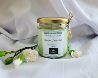 Sweet Jasmine Hand Poured Soy Candle 190ml Glass Jar, Sweet Jasmine Candle, Jasmine Candle, Candle Gift, Wedding Candle, Floral Candle