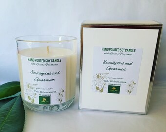 Eucalyptus and Spearmint Hand Poured Soy Candle 30cl Glass Container, Eucalyptus Candle, Spearmint Candle, Eucalyptus and Mint, Mint Candle