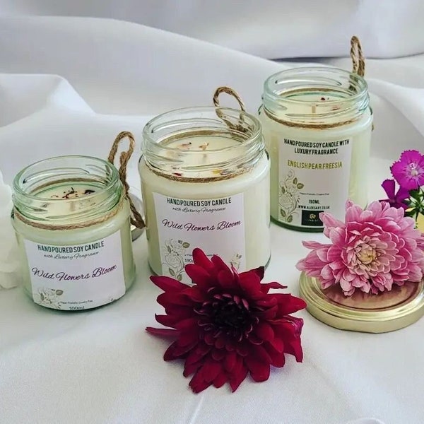 Spring Candles, Lilly of the Valley, Flower Bomb, Wild Flowers Bloom, Wood Sage and Sea Salt, Rose, Vegan, Floral Candles