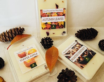 Autumn Melts, Soy Wax Melts Autumn Leaves, Roasted Chestnut, Toffee Apple, Pumpkin, Orange, Cinnamon, Chocolate Orange, Stars Clamshells