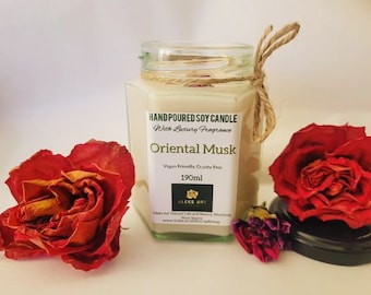 Oriental Musk Hand Poured Soy Candle 190nl Glass Jar, Oriental Candle, Oriental Musk, Musk Candle, SPA Candle, Dreamy Scent, Gift for her