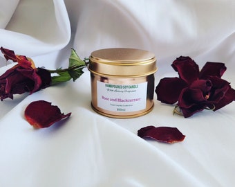 Rose and Blackcurrant Hand Poured Soy Candle 100ml Rose Gold Tin, Rose Candle, Berry Candle, Gift Candle, Fruity Scent, Floral Scent