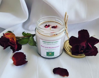 Rose and Blackcurrant Hand Poured Soy Candle 190ml Glass Jar, Gift Candle, Rose Candle, Fruity Scent, Fruity, Floral Scent, Jar Candle