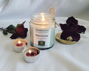 Black Orchid Hand Poured Soy Candle, Black Orchid Tealights, Black Orchid Candle 190ml Glass Jar, Candle Gift