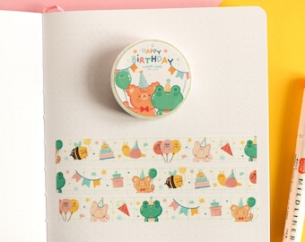 Ruban adhésif en Washi « Happy Birthday » avec tous les personnages kawaii par Ilariapops, 10 m x 15 mm