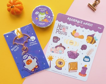 Halloween Stationery Set: Bat Keychain, Sticker Sheet, Washi Tape