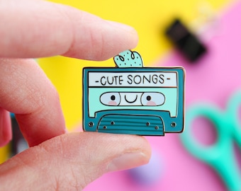 Cassette Tape Enamel Pin: Retro 90s Style, Silver Nickel Plating