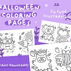 Halloween Colouring Pages Digital Download with 6 Spooky Cute Illustrations