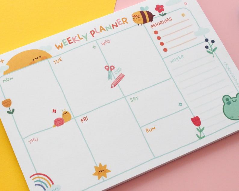 A5 Weekly Planner note pad, 50 tear off sheets. Kawaii Organiser for Planning Your Week image 4