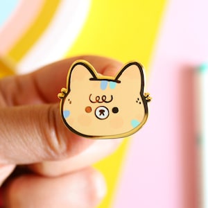 Mango The Cat Hard Enamel Pin, Gold Nickel Plating, 30mm wide enamel pin.