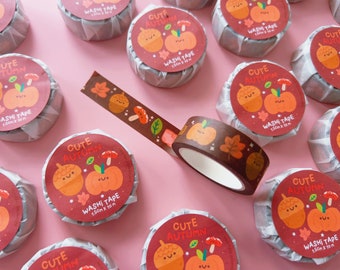 Cute Autumn Washi Tape - Paper Packaging - Adorable Fall Illustrations - Playful and Cute Decorative Tape for Crafts and Journaling