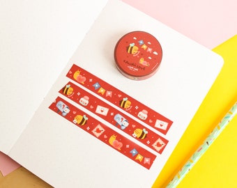 Washi Tape "Kawaii Love", Cute red Washi tape, 10m x 15mm