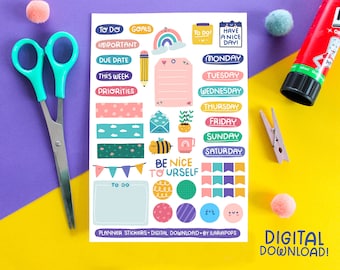 Planner sticker sheet digital download, printable for planners, A4 sheet to download and print at home!