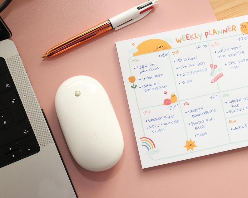 A5 Weekly Planner note pad, 50 tear off sheets. Kawaii Organiser for Planning Your Week image 7