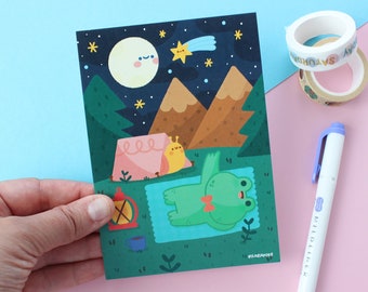 Kawaii Frog Camping A6 Print: Summer Night Illustration