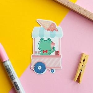 Puddle's Ice Cream Shop, adesivo in vinile opaco fustellato, adesivo impermeabile.