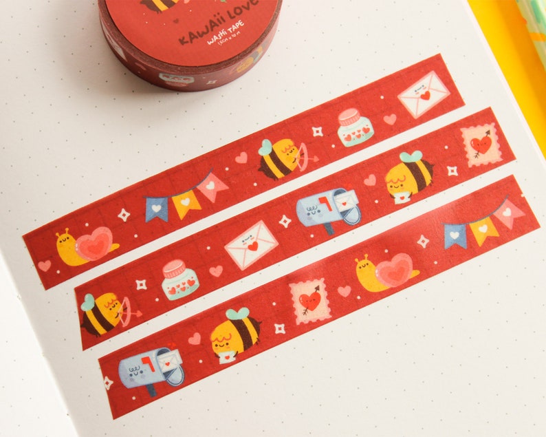 Washi Tape Kawaii Love, Cute red Washi tape, 10m x 15mm image 4