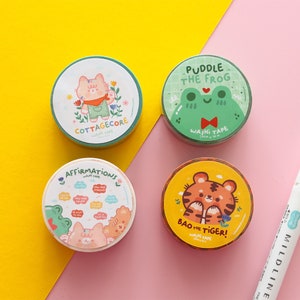 Bundle with 4 Washi Tape: "Bao the Tiger", "Puddle the Frog", "Cottagecore", "Affirmation" by Ilariapops, 10m x 15mm